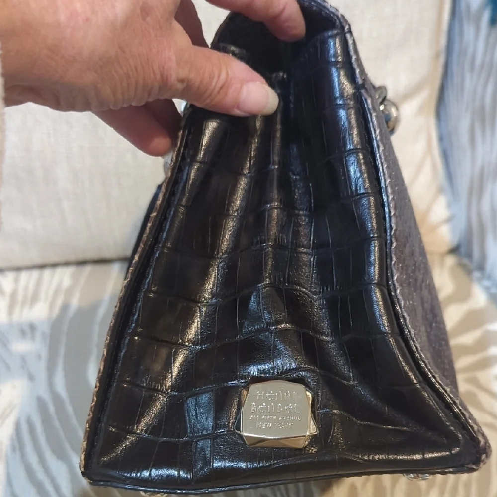 Henri Bendel Crocodile-Embossed Women's handbag with crossbody strap